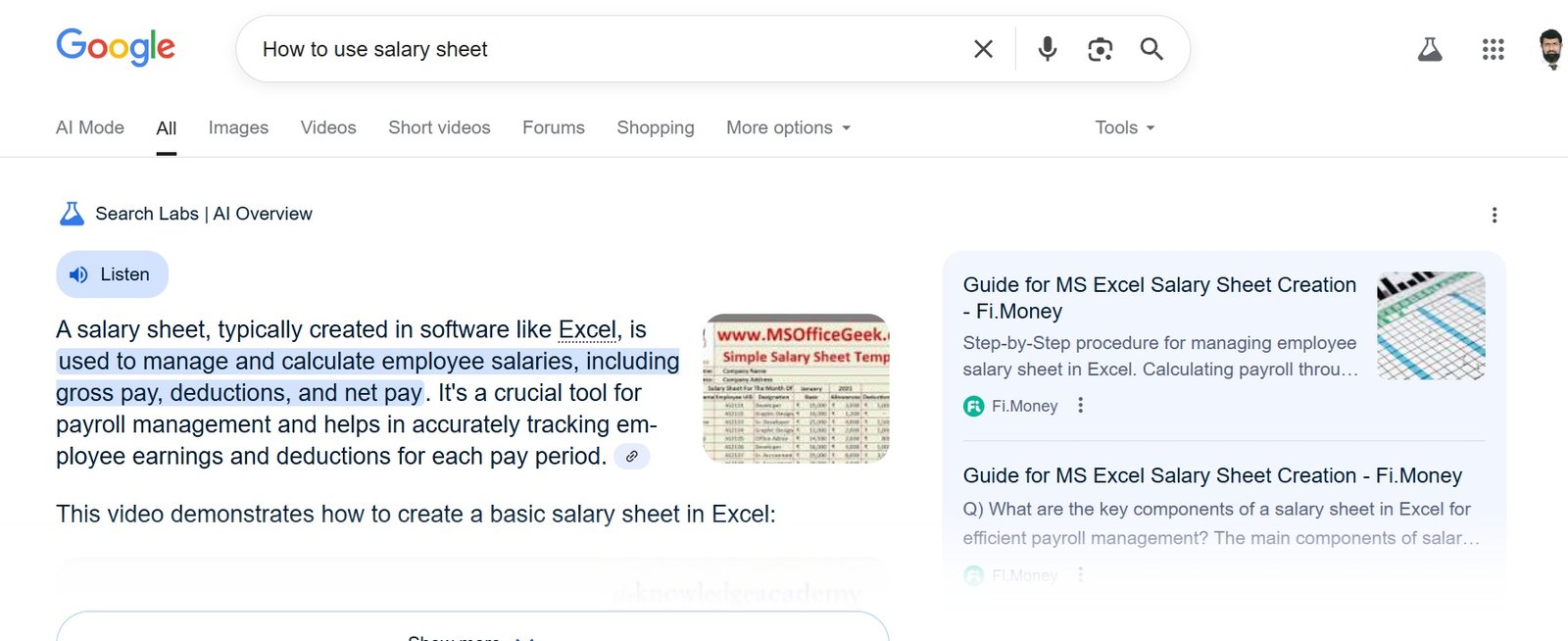 AI Overview Results - Google Search Generative Experience